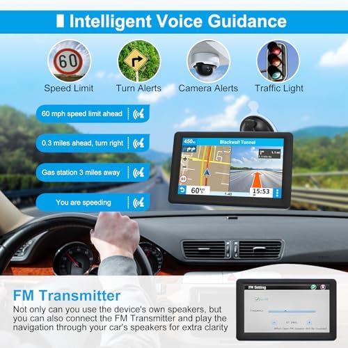 GPS Navigator for Car Truck RV, Latest 2025 Map, 7 inch Touch Screen Real Voice Spoken Turn-by-Turn Direction Reminding Navigation System for Cars, Vehicle GPS with Speed and Red Light Warning (Blue) - Image 6